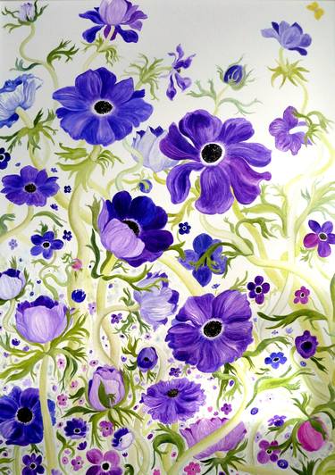 Original Figurative Floral Paintings by Sharon Perris