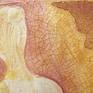 A heavily textured canvas with three distinct texture zones which utilizes metallic pigments.