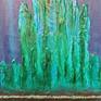 Heavily textured impasto oil on canvas in cool palette with turquoise chip inlay.
