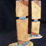 From the Shaman Series---Hand-built, slab-formed fired stoneware original. Each is 1/1. Metallic patina mounted on Sandstone base. Turquoise chip inlay.

Keywords: Shaman, Ceramic Sculpture, Turquoise Inlay, Hand-built, Minimalism, Slab-formed