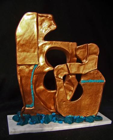 Original Abstract Expressionism Abstract Sculpture by Jo and Jan Moore Romancing The Stone