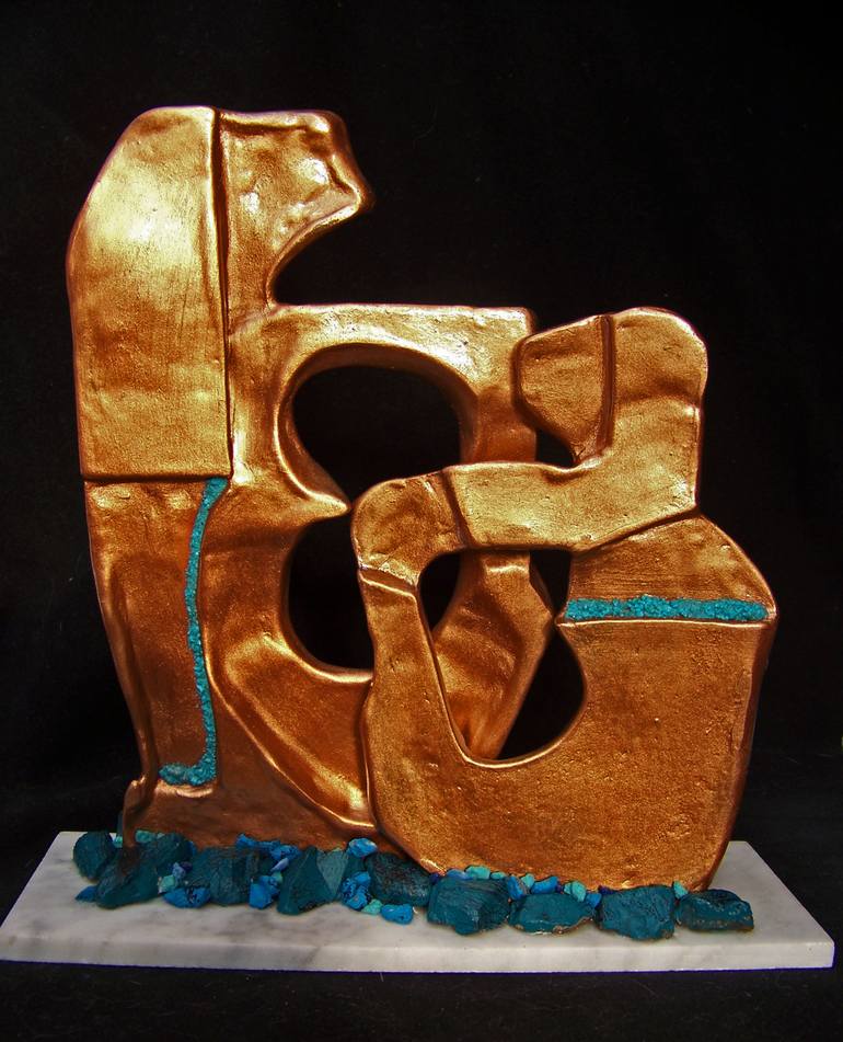 Original Abstract Expressionism Abstract Sculpture by Jo and Jan Moore Romancing The Stone