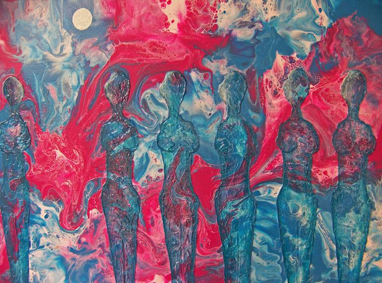 Original Abstract Women Painting by Jo and Jan Moore Romancing The Stone