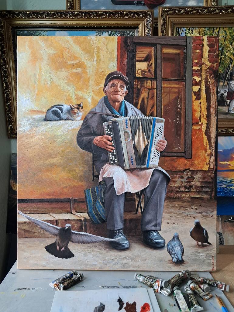Original Realism People Painting by Victor Arseni