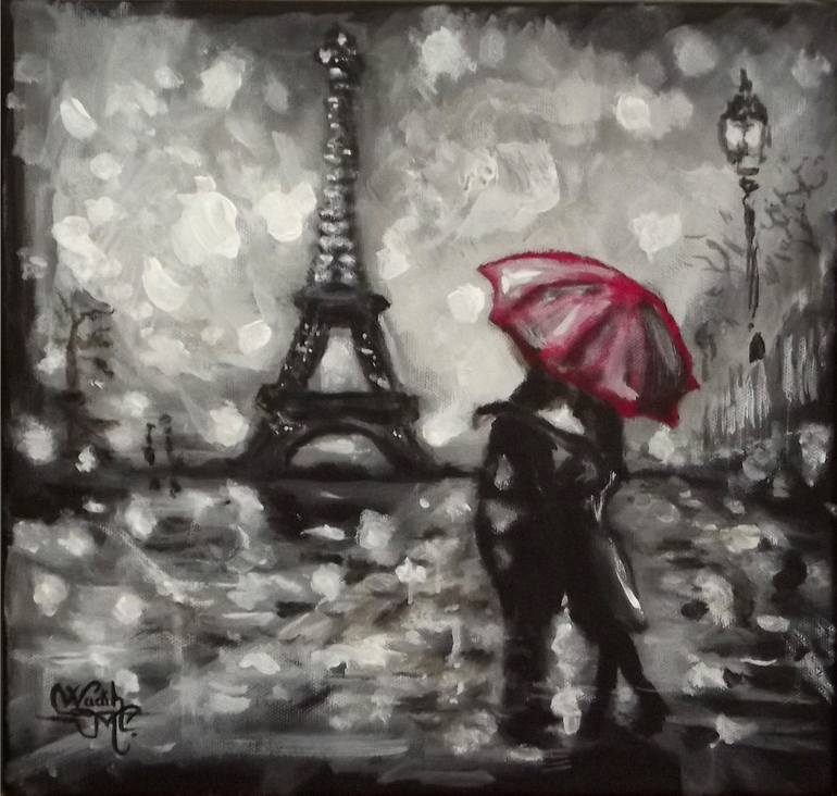 Paris Night Lovers Painting by Wadih Maalouf | Saatchi Art