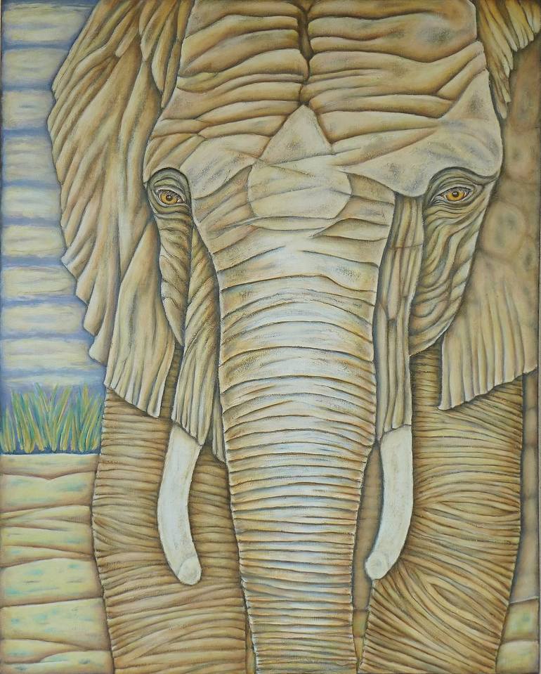 Immovable Textured Elephant Painting Painting by Carolyn Owen | Saatchi Art