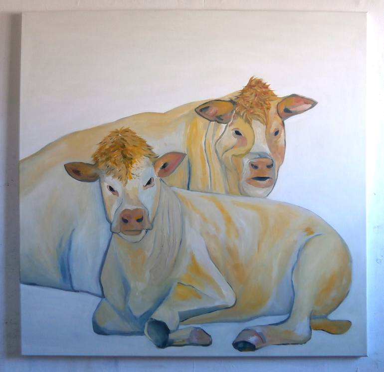 Original Figurative Cows Painting by YVONNE KOO