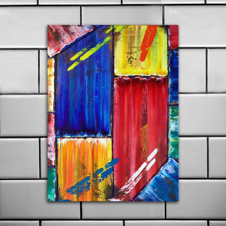 Original Abstract Geometric Painting by Preston M Smith Pms