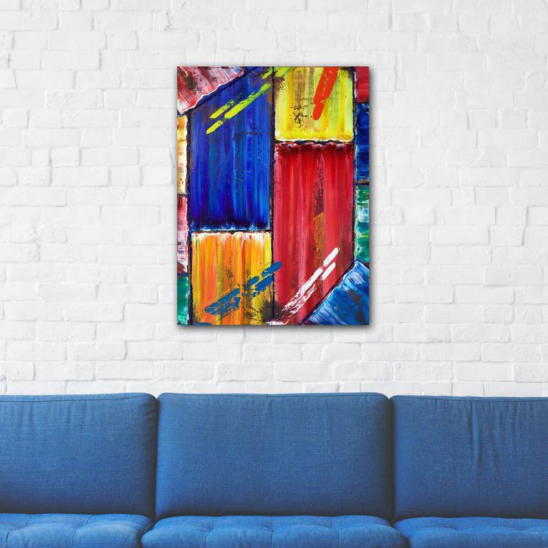 Original Abstract Geometric Painting by Preston M Smith Pms