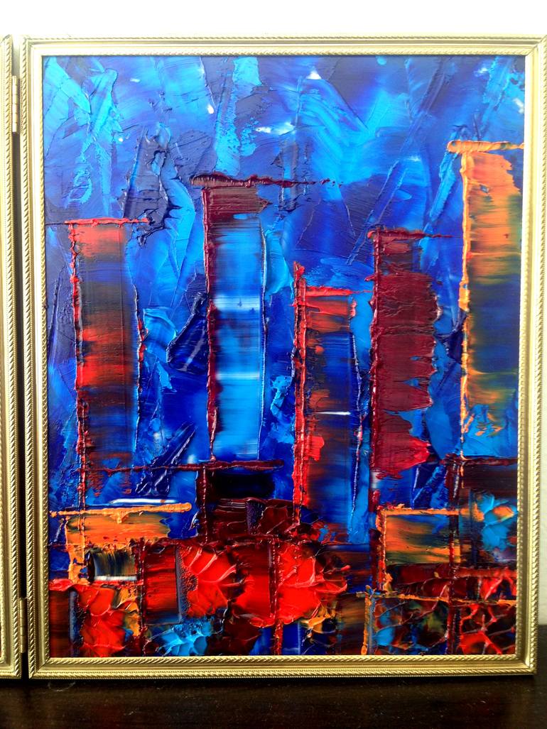 Original Abstract Cities Painting by Preston M Smith Pms