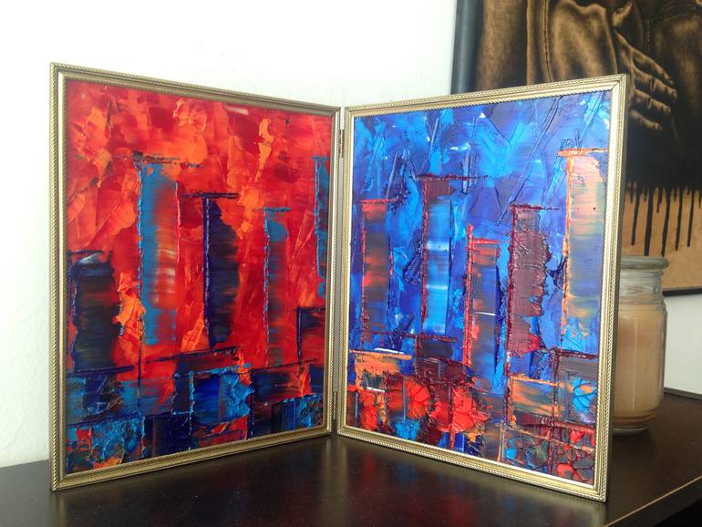 Original Abstract Cities Painting by Preston M Smith Pms