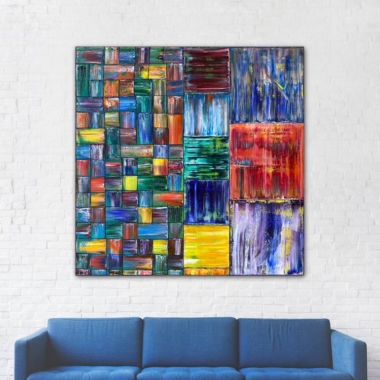 Original Abstract Geometric Painting by Preston M Smith PMS