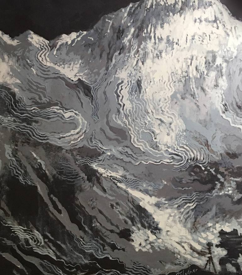 Original Black & White Landscape Painting by Yuvak Tuladhar
