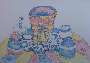 Study: Still life in red, blue and yellow with coil pot III thumb