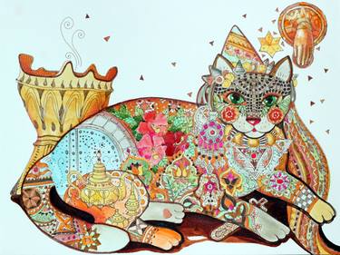 Print of Art Deco Cats Paintings by Oxana ZAIKA