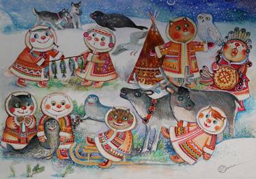 Print of Fine Art Cats Paintings by Oxana ZAIKA