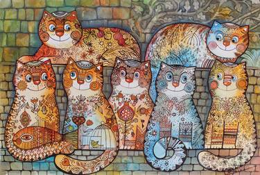 Print of Cats Paintings by Oxana ZAIKA