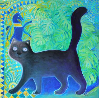 Original Art Deco Cats Paintings by Oxana ZAIKA