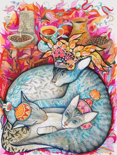 Original Cats Paintings by Oxana ZAIKA