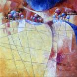 Landscape and trees in yellow  /  100 x 100 x 3 cm by Beatrice BEDEUR