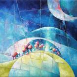 Landscape and trees by night  /  100 x 100 x 3 cm by Beatrice BEDEUR