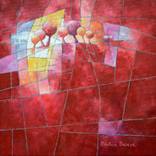 Landscape and trees in red  /  50 x 50 x 3 cm by Beatrice BEDEUR