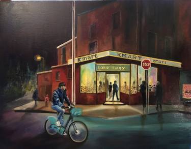 Original Figurative Bicycle Paintings by Lisbeth Buonanno