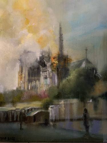 Notre-Dame draped in fire thumb