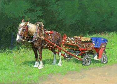 A Study of a Red Roan Horse Harnessed to a Cart thumb
