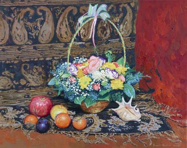 Still-life with a basket of flowers thumb