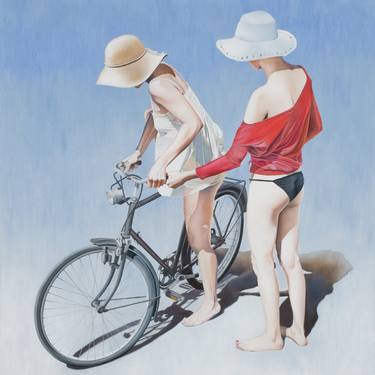 Original Figurative Bicycle Paintings by Josep Moncada