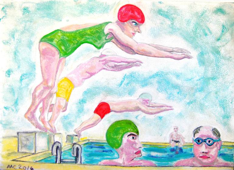 Swimmers les nageurs Drawing by Mathieu CORREA DE SA | Saatchi Art