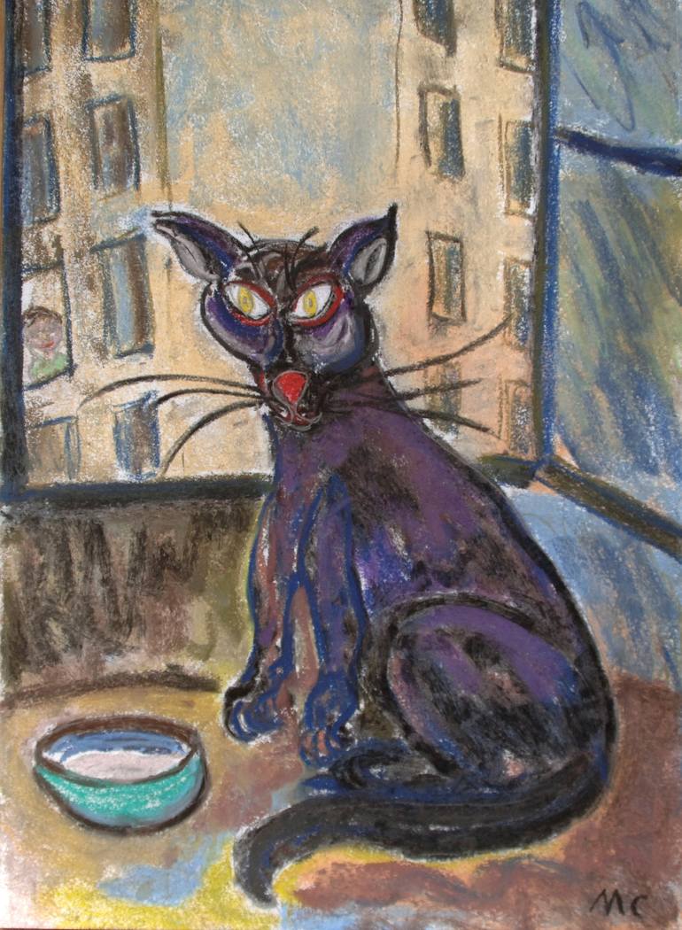 Chat Violet Et Noir A Paris Drawing By Mathieu Correa De Sa Saatchi Art