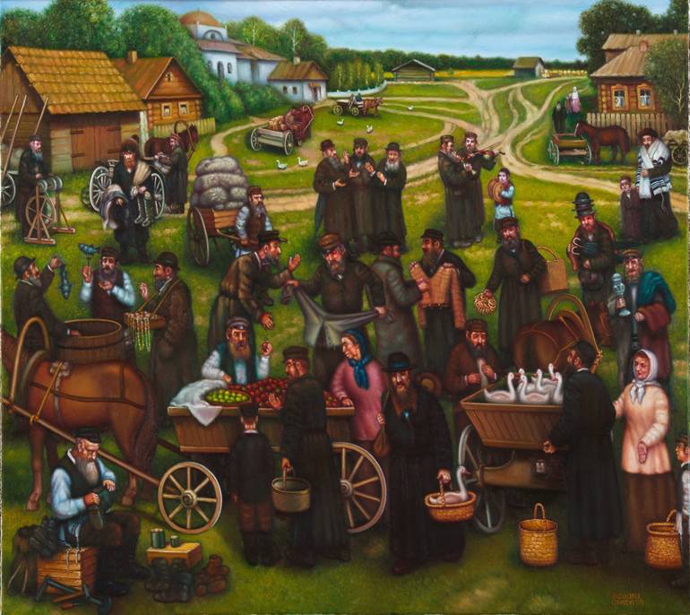 Jewish Market in the Shtetl. Painting by eduard gurevich | Saatchi Art