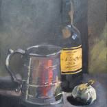 Still life with bottle, jug, and garlic by Victor Pablo Benavides