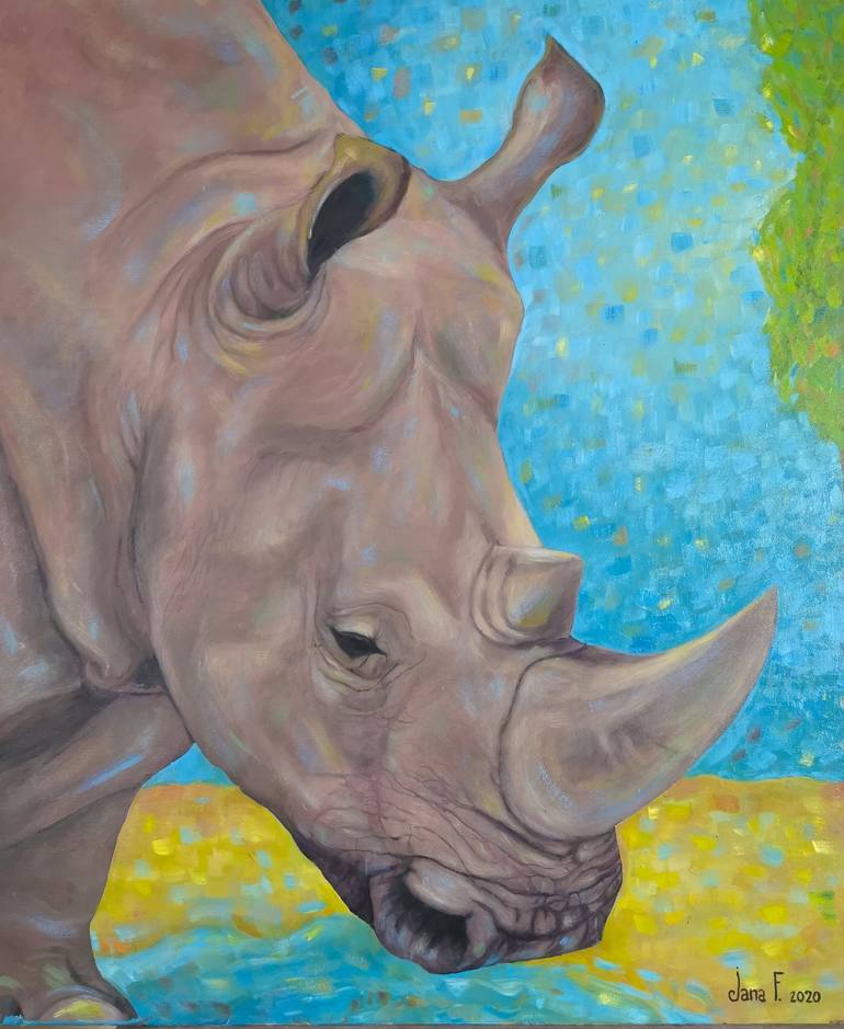 White Rhinoceros Portrait Painting by Jana Farkas | Saatchi Art