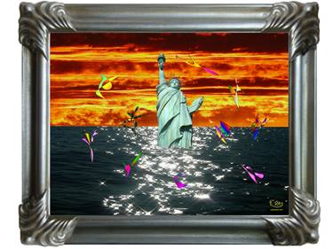 Lusciously Framed "Liberty at Sea with Angels" by RAY Limited Edition 1 of 1 from the "Sculptural Sun Sea Liberty" Series thumb