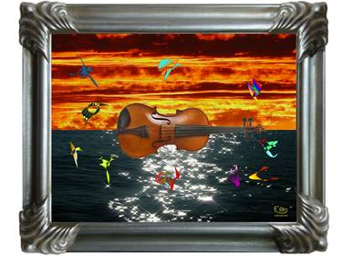 Lusciously Framed "Violin at Sea with Angels" by RAY Limited Edition 1 of 1 from the "Sculptural Sun Sea Liberty" Series thumb