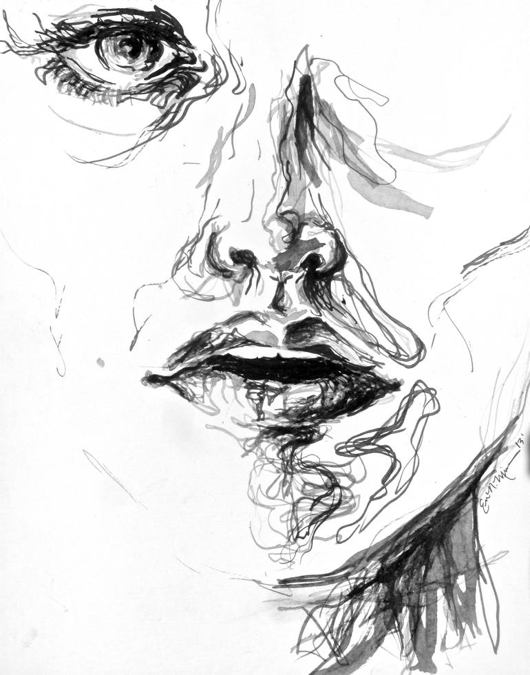 Fragmented Facial Map Drawing by Erika Nicole | Saatchi Art