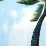 Lying on the beach, staring up through the palm trees at the sky--a carefree paradise.