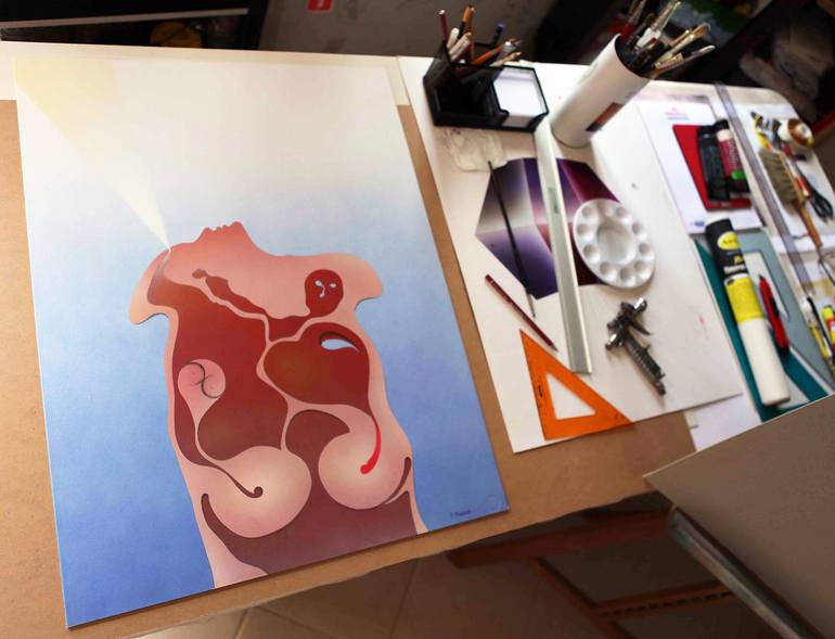 Original Conceptual Nude Painting by Panos Pliassas