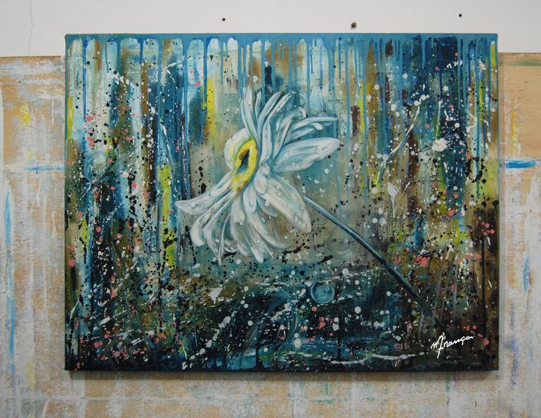Original Art Deco Floral Painting by Marcio Franca Moreira