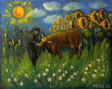 My dear grandfather Serhiy Petrovich with his beloved cow Lyska thumb