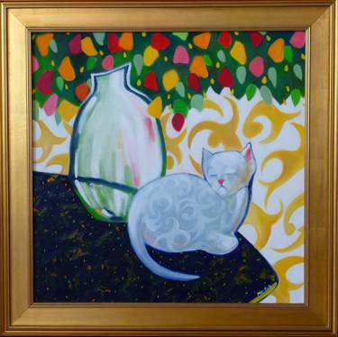 Arabesque Cat with White Vase thumb