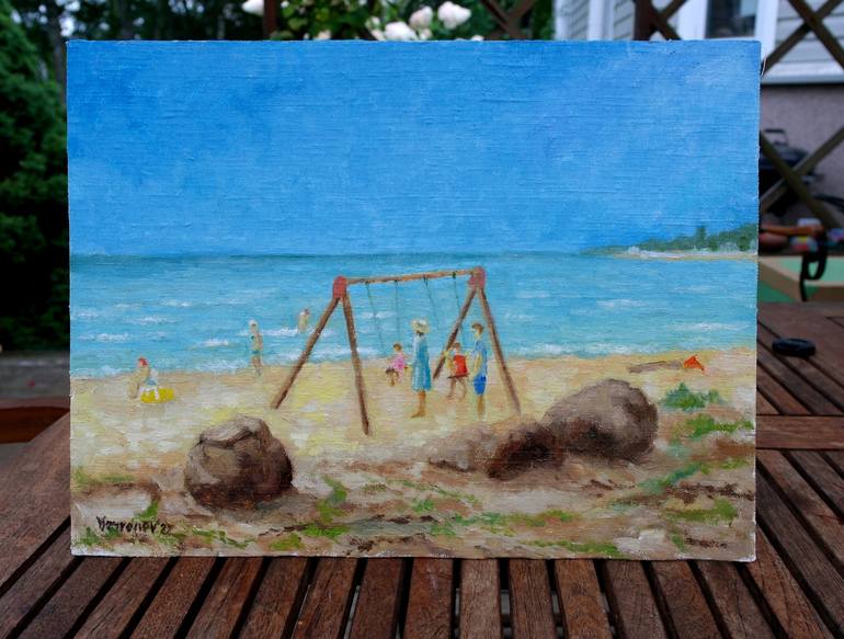 Original Impressionism Beach Painting by Juri Semjonov