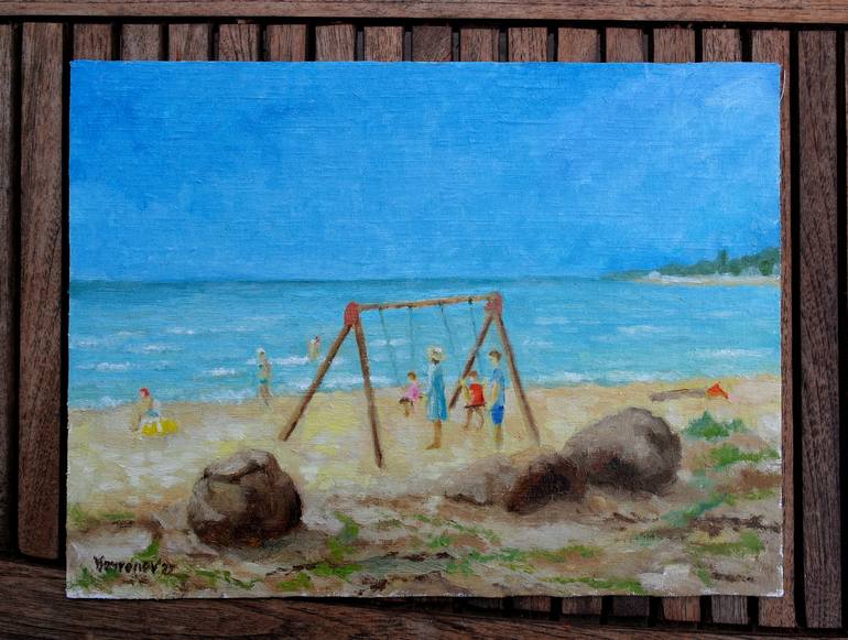 Original Impressionism Beach Painting by Juri Semjonov