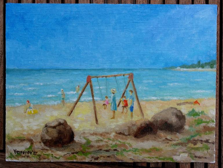 Original Impressionism Beach Painting by Juri Semjonov