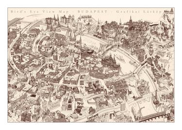 Print of Cities Drawings by Béla Magyar