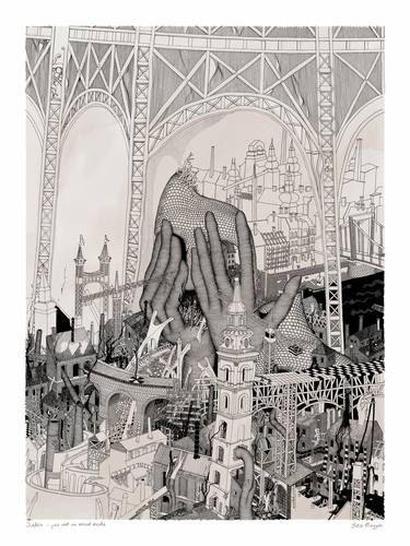 Original Surrealism Architecture Printmaking by Béla Magyar