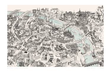 Print of Cities Drawings by Béla Magyar